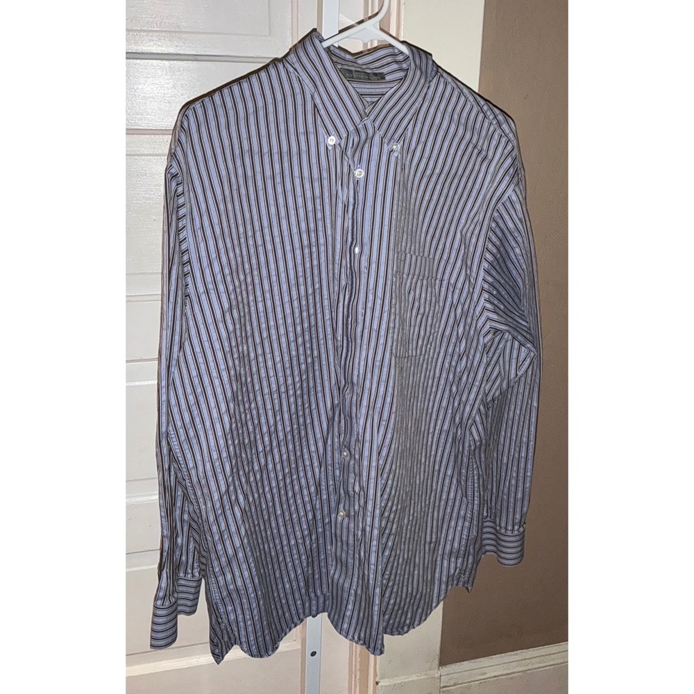 Daniel Cremieux Signature Collection Mens Large Blue Brown Striped Cotton Shirt